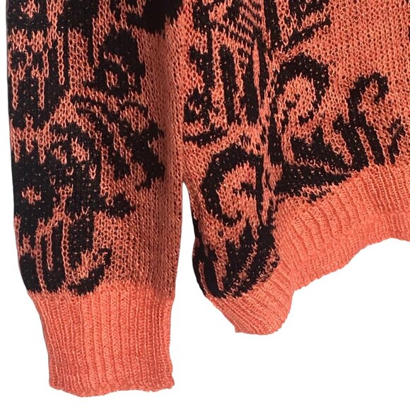 Women's Pullover Knit Sweater Size S/M Coral Peach Baroque All Over Print - Picture 5 of 10